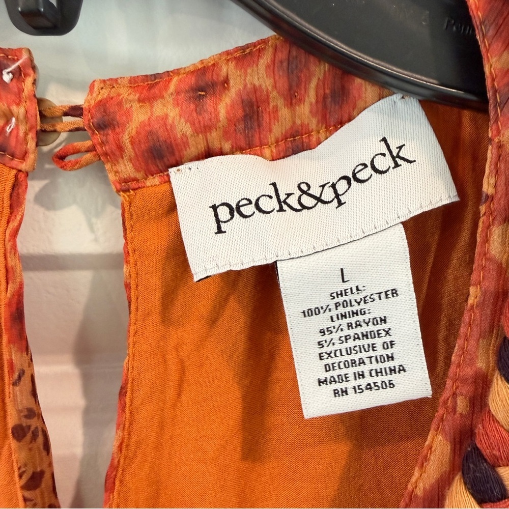 Peck&Peck Rust Orange Tunic Tank Top Sleeveless Tassel Bead Braided Neck sz L - Picture 5 of 12